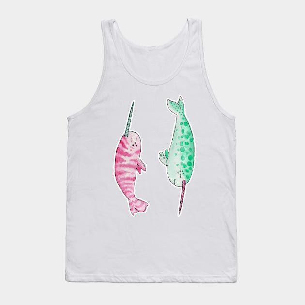 Chill Pastel Pink and Mint Narwhals in Watercolor Tank Top by narwhalwall